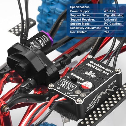 GOUPRC 1224 4500KV Brushless Outrunner Motor with Transmission & Upgrade 30A Brushless Esc for SCX24 RC Crawler Axial 1/24 RC Crawler Buggy Truck - style: Black Transmission