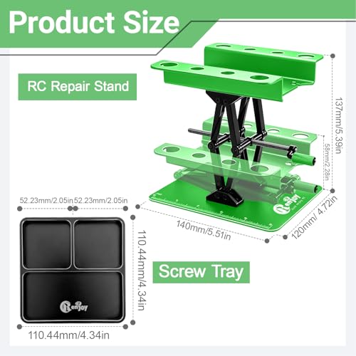RC Stand Lift Lower with 3-Slot Screw Tray for 1/8 1/10 1/12 Scale, Green | Aluminum RC Car Work Stand Repair Tool Set for RC Cars Crawler Truck Traxxas TRX4 Axial SCX10 Upgrade - color: Green, With 3-slot Screw Tray