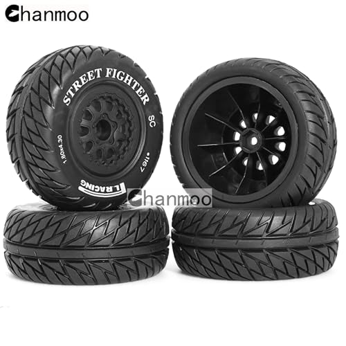 1/10 RC Short Course Truck Wheels and Tires with 12mm Hex 1:10 Scale Off Road Tyres for 1/10 RC Off-Road Car Traxxas TRX4 Slash Arrma Losi Tenacity Vkar 10sc Hpi RC Buggy Car 4PCS (E Tires) - color: E Tires