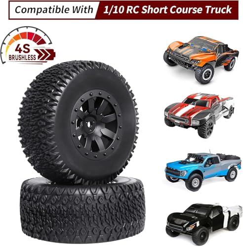 1/10 Short Course Truck Tires and Wheels for Traxxas Slash 4X4 BL-2S HSP Tamiya HPI Kyosho Losi Redcat Racing RC Model Car, Set of 4 (Style B) - style: Style B