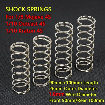 Bearing Steel Shock Absorbers Spring for ARRMA 1/8 Mojave 4S | 4PCS Thick Wire Diameter 26MM Extra Hard Shock Spring Absorption RC Damping Spring Upgrade -Front 95mm/Rear 100mm - color: 1/8 Mojave 4s