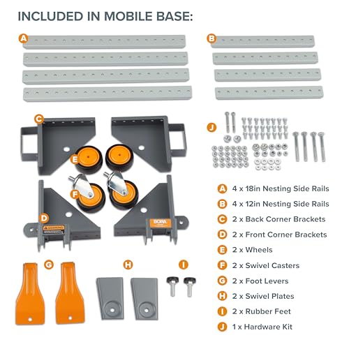 BORA PM-2500 Mobile Base for Shop Equipment - Adjustable Table Saw Base - style: 2 All Swivel Casters