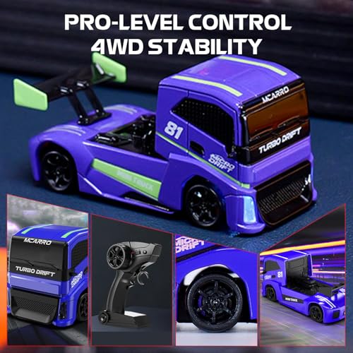 ARRIS 1/87 Micro Desktop RC Drift Car 4WD with Semi-Proportional Control | 12-Step Baked Paint, LED Lights, High Detail Scale Model, Pocket Size Fun - color: Magic Purple