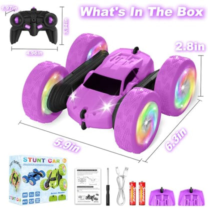 Remote Control Car, Outdoor Toys RC Cars for Kids Ages 6-12, 4WD Double Sided Stunt Vehicle with Upgraded USB-C Modular Batteries, 5 6 7 8 9 10+ Year Old Boy Birthday Purple - color: Purple