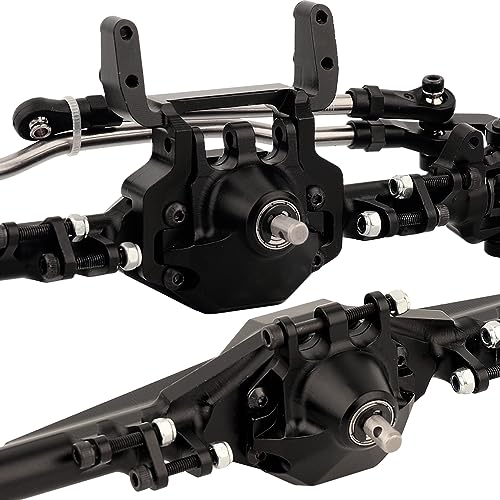 CNC Metal Front and Rear Straight Complete Axle for 1/10 Axial SCX10 II 90046 90047 RC Crawler Car New Upgrade Parts (Black) - color: Black