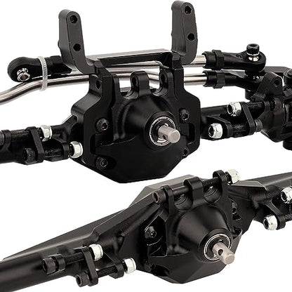 CNC Metal Front and Rear Straight Complete Axle for 1/10 Axial SCX10 II 90046 90047 RC Crawler Car New Upgrade Parts (Black) - color: Black
