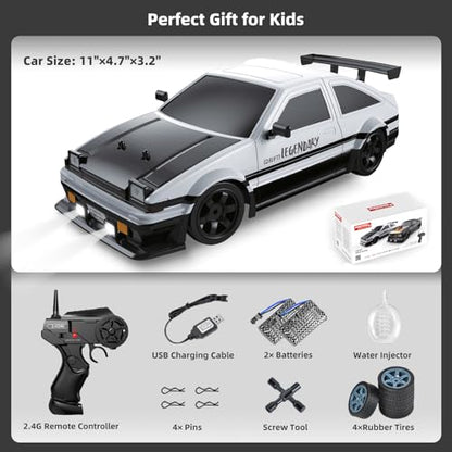 RC Drift Car 2.4GHz 1:16 Scale 4WD High Speed Remote Control Cars Vehicle with LED Lights Two Batteries and Drifting Tires Racing Sport Toy Cars for Adults Boys Girls Kids - color: White