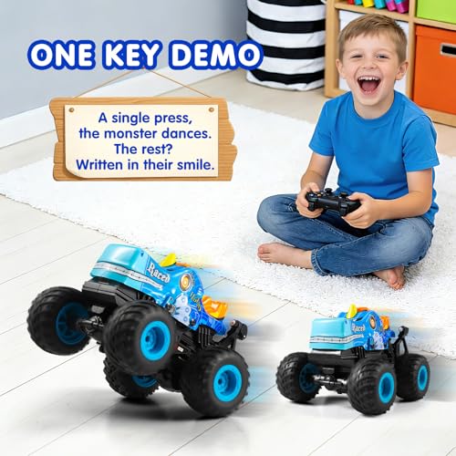 DYODYORC Remote Control Car, 2.4Ghz All Terrain Monster Truck, RC Truck with Music, 3 Lighting Effects, 360 Stunt Capable, 2 Batteries Ready to Run, Toy Gifts for Boys and Girls (Blue) - color: Blue Pony