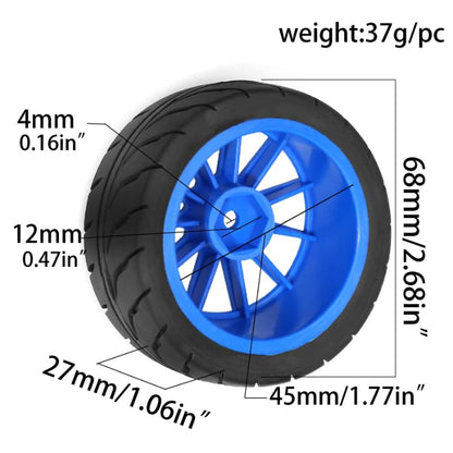 4PCS 68MM 1/10 RC On Road Tyres For 1/10 Scale RC Drift Cars Tamiya TT01 TT02 XV01 TA06 PTG2 HPI KYOSHO FW06 HSP TA06 A959 Traxxas W212 /Hex:12mm (Blue) - color: Blue