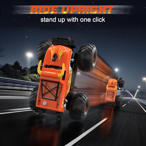 Amphibious Remote Control Car 4WD | RC Monster Truck with Dual Spray Mist & Led Lights,1:16 Scale Waterproof RC Cars for All Terrain Off-Road Pickup Toys Gifts for Boys/Girls Age 8-12+ - color: Orange
