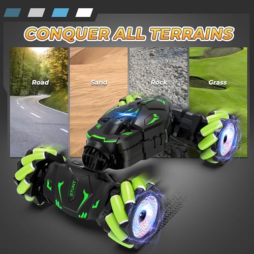 RC Stunt Cars Gesture Sensing Remote Control Car for Boys Gifts Toys, Green | 2.4Ghz Hand Controlled Car with Lights Music Sprayer, 360° Rotation, Drift, 4WD Off-Road, Birthday Xmas Gifts Toys for Kids - color: Green