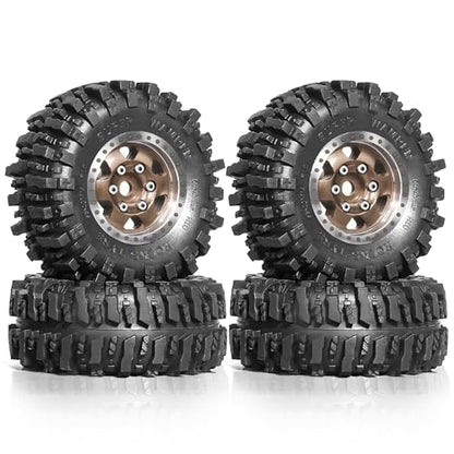 1/24 1/18 RC Crawler Tires and Beadlock Wheels Rims Offset -2.5mm 1.0 Super Soft Sticky Mud Terrain Rock Tyres OD 55mm For 1:24 1:18 Car Axial SCX24 FMS AX24 FCX18 FCX24 TRX4M 4Pcs (Bronze) - color: Bronze