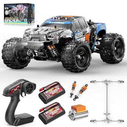 RC Cars 1:18 4x4 High Speed Monster Truck for Kids and Adults, 36 km/h Off Road Remote Control Vehicle, Waterproof RC Truck with Metal Drivetrain & Metal CVD, 2 Batteries, All Terrain RC Toys Gifts - color: Blue