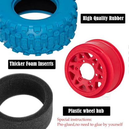 RC F/R Wheels and Tires Set w/Detachable Replace Running on Off-Road Tire RC Wheel Hex for 1/10 Slash 4WD 4×4 2WD/Arrm a Senton/Axia1/Rc 4wd/Redca t,12mm/14mm/17mm Hex,Red-Navy Blue（4PCS - color: Red-navy Blue(rc Wheels Tires)