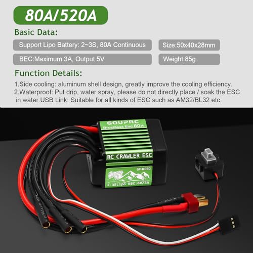 GOUPRC S3548 1900KV Outrunner Brushless Motor with 80A Brushless Crawler ESC Electric Speed Controller Combo Set for 1/10 1/12 RC Crawler Car Upgrades - color: Green 1900kv Motor & 80a Esc