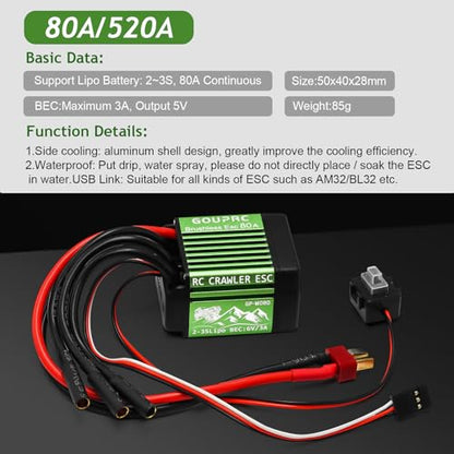 GOUPRC S3548 1900KV Outrunner Brushless Motor with 80A Brushless Crawler ESC Electric Speed Controller Combo Set for 1/10 1/12 RC Crawler Car Upgrades - color: Green 1900kv Motor & 80a Esc
