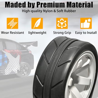 OD 2.55" On Road Rubber Tires Plastic Wheel Rims 12mm Hex for 1/10 RC Car | Compatible with MJX HSP Tamiya HPI Kyosho Traxxas Sakura Redcat WLtoys 1/10 RC On-Road Racing Touring Car (4pcs, White) - style: F-White
