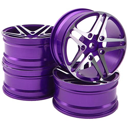 ShareGoo Metal Wheel Rims RC 12mm Hex Hubs 1/10 RC Drift On-Road Racing Touring Wheel Rim Compatible with HSP Tamiya Kyosho RedCat Sakura WLtoys Universal 1/10 RC Scales,5-Spoke (Purple) - color: Purple