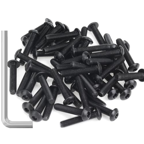 55 Pieces M5 x 25mm Button Head Socket Cap Screws, Thread Pitch 0.8mm, Sutemribor M5 Black Screws, 10.9 Grade Alloy Steel, Black Oxide Finish, Fully Threaded - size: M5 x 25mm, style: Button Head
