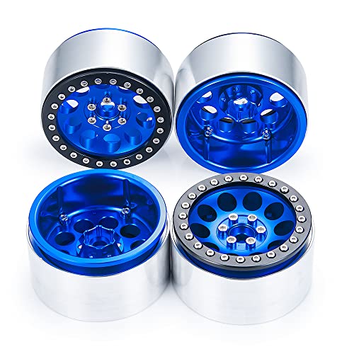 4PCS 2.2inch Beadlock Wheels 35mm RC 2.2 Aluminum Rims for AXIAL Wraith RR10 90048/90018 TRX4 1/10th RC Crawler Truck Car (Blue) - color: Blue