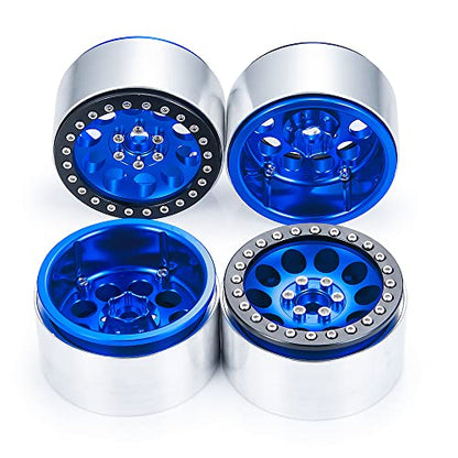 4PCS 2.2inch Beadlock Wheels 35mm RC 2.2 Aluminum Rims for AXIAL Wraith RR10 90048/90018 TRX4 1/10th RC Crawler Truck Car (Blue) - color: Blue