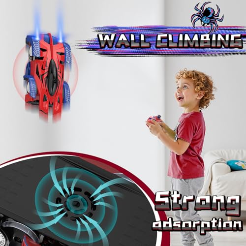 Wall Climbing Remote Control Car with Headlight | 360° Rotating RC Stunt Car, Rechargeable RC Cars Toys for 3 4 5 6 7 8-12 Year Old Boys Girls Kids - color: Red&blue