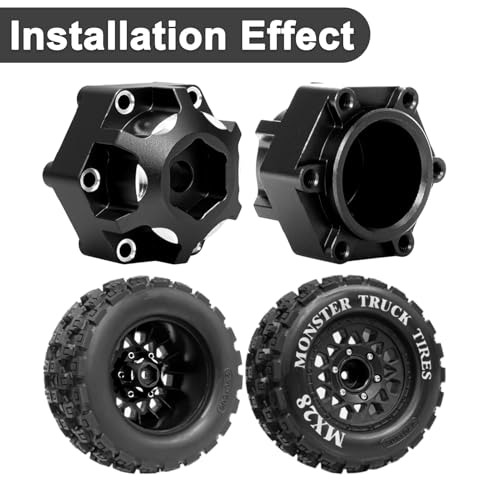 4Pcs Wheel Hex Hub Adapters Aluminum Wheel Spacers for All 1/10 RC Car Truck SCX10 TRX4 Slash Rustler Stampede Granite (Black) - color: Black