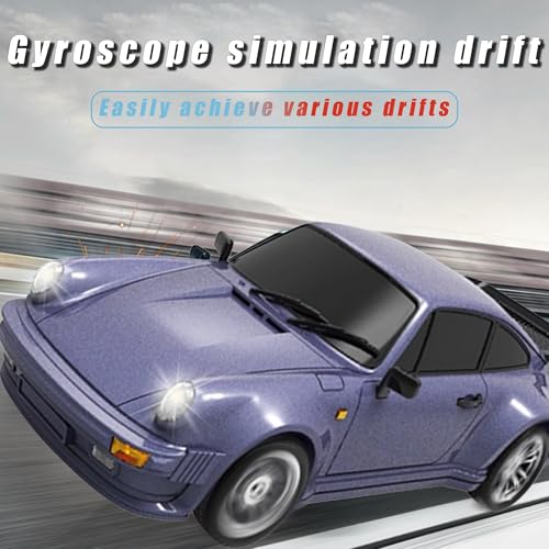 FLYCOLOR LD1898 1/18 RC Drift Car GTR R34 2.4GHz RWD with Gyroscope on-Road Alloy Body Shell Racing Cars Radio Control (Purple) - color: Purple