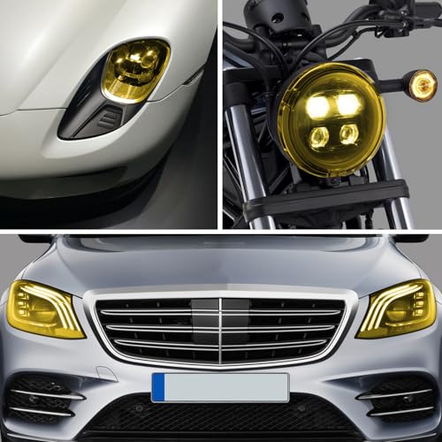 Car Lamp Film 12 X 48inch Cuttable and Stretchability, Non-Marking Self-Adhesive Decals Car Decor, Car Headlight Taillight Fog Lamp Packaging Protective Film, Yellow - color: Yellow