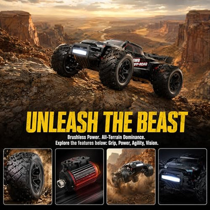 MJX 14207 1/14 Scale Brushless RC Truck, 4WD High Speed Off-Road RC Car with 2852 4200KV Motor, 50A ESC, Aluminum Chassis, 2.4GHz Remote, 7.4V 3000mAh Battery, RTR RC Monster Truck for Adults