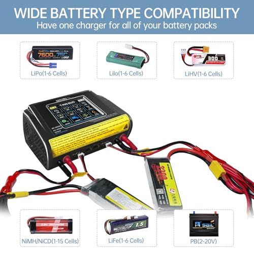 LiPo Battery Charger Dual RC Battery Charger Discharger Touch Screen Fast Balance Charger AC 200W DC 400W 12A for 1-6S LiPo LiHV Li-ion Life 1-15S NiCD NiMH PB Smart Batteries, RC Car Drone Boat