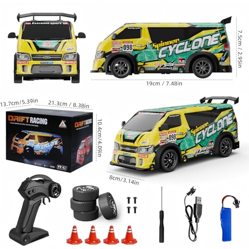 1:24 RC Drift Car - with LED Lights, JDM RC Cars Includes Drift Tire Kit USB Rechargeable Battery, Boys rc Cars Toys for Christmas Birthday - color: Rc Drift Car-yellow