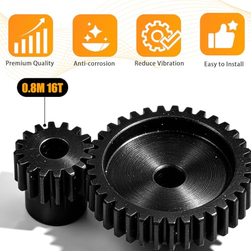 3-Pack Steel Metal 0.8M 5mm Pinion Motor Gear Sets 16T Compatible with HPI Kyosho Losi Axial Tamiya 1/8 1/10 RC Car Monster Truck Buggy, 0.8 Module Gear for Traxxsa Arrma - style: 3Pcs 16T