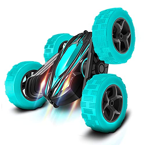 Remote Control Car: Double Sided 360°Rotating 4WD RC Cars 2.4GHz Electric Race Stunt Toy Car Rechargeable Toy Cars for 6 7 8 9 10 11 12 Year Old Boys Girls Kids Christmas Birthday Gifts Cyan - color: Cyan