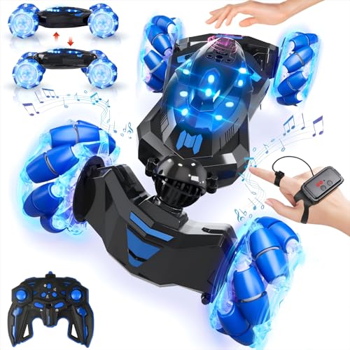 Gesture Sensing RC Stunt Car with Lights Music, Hand Controlled RC Car Toys for Age 5-13, Hand Control Drift Remote Control Twist Cars can 360° Rotation,Presents for Kids