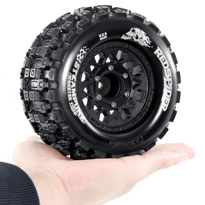 1/10 Scale RC Truck Tires 2.8inch Tire and Wheels with 12mm/14mm Hexes fit Stampede Arrma Big Rock Granite VORTEKS 3S Traxxas Slash, Stampede Rustler, Hoss (Black) - color: Black