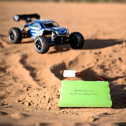 9.6V 2000mAH NiMH RC Car Flat 8-Cell AA Rechargeable Replacement Hobby Battery Pack and USB Charger Cable with Standard Tamiya Connector for RC Monster Truck, RC Battle Tank and Vehicles