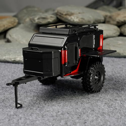INJORA Off-Road Camping Trailer for 1/18 1/24 RC Crawlers TRX4M SCX24 Upgrade(Black Red) - color: Black Red