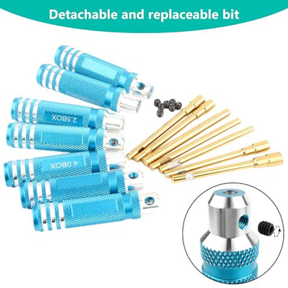 7 Pieces Hex Screwdriver Set 2.0/2.5/3.0/3.5/4.0/4.5/5.0mm RC Socket Wrench Kit Nut Drive for Traxxas Redcat Axial SCX24 Quadcopter Helicopter FPV Drone Car - RC Nut Removal Tools (Blue)