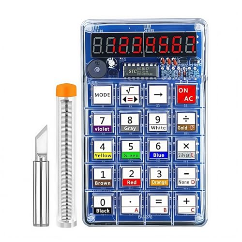 DIY 7-Digit LED Display Electronics Calculator Soldering Practice Kit | Build Electronics STEM Projects for Classroom/Home; Learn to Solder Kit for adults, teens, students, makers and hobbyists. - color: red