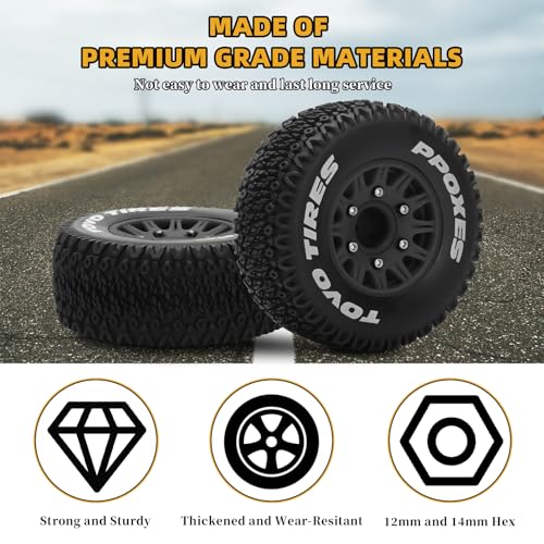12mm/14mm/17mm Hex RC Wheels and Tires RC Truck Tires 1/10 Scale Tyres Detachable Replacement RC Car Tires for Arrma Senton Tires Slash Tires Fury Axial Redcat Rc4wd Hex (Black) - color: Black