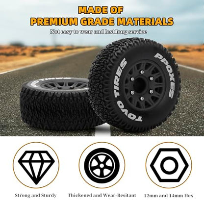 12mm/14mm/17mm Hex RC Wheels and Tires RC Truck Tires 1/10 Scale Tyres Detachable Replacement RC Car Tires for Arrma Senton Tires Slash Tires Fury Axial Redcat Rc4wd Hex (Black) - color: Black