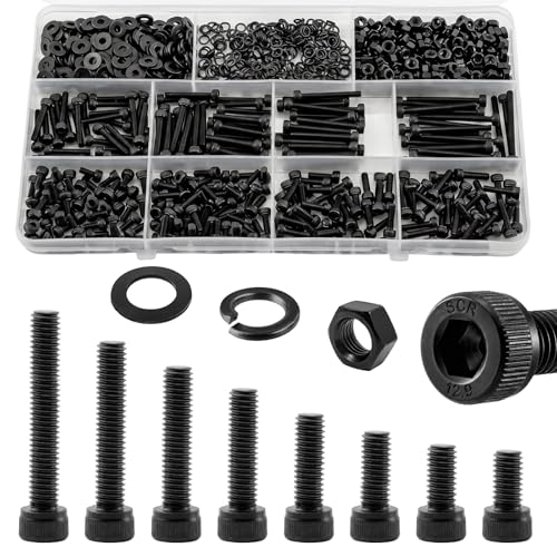 1000Pcs UIETUIL M3 Hex Socket Head Cap Screws Kit, M3x6-30mm, 12.9 | M3x6/8/10/12/16/20/25/30mm Hex Socket Head Cap Bolts with Nuts & Washers, 12.9 Grade Alloy Steel, Anti-Rust for 3D Printer, - size: M3 Cap 12.9 - 1000PCS