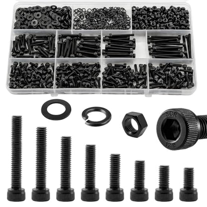 1000Pcs UIETUIL M3 Hex Socket Head Cap Screws Kit, M3x6-30mm, 12.9 | M3x6/8/10/12/16/20/25/30mm Hex Socket Head Cap Bolts with Nuts & Washers, 12.9 Grade Alloy Steel, Anti-Rust for 3D Printer, - size: M3 Cap 12.9 - 1000PCS