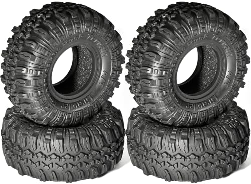 1.0 RC Crawler Tires 57x24mm, 4PCS Soft Sticky Rock Terrain Rubber Tires with Foam Inserts, Compatible with Traxxas TRX4M, Axial SCX24, FMS FCX24 FCX18, 1/18 1/24 Crawlers