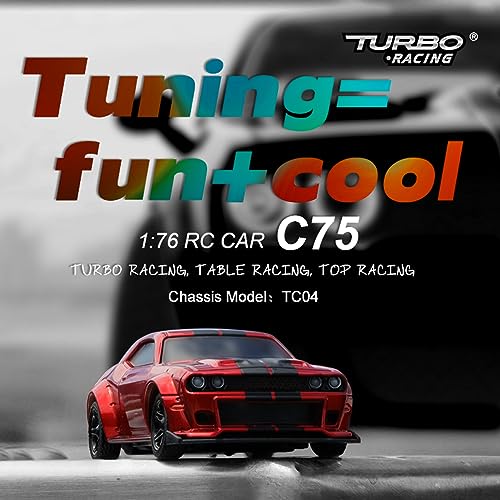 1:76 Turbo Racing Scale RC Sport Car, Table Racing Remote Control Mini Model Car Full Proportional RTR Kit Toys (C75-red) - color: C75-red