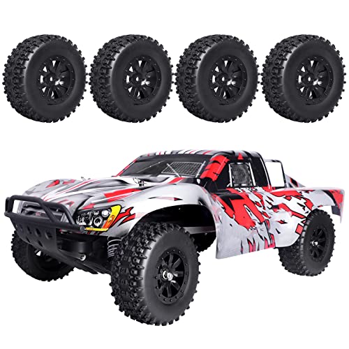 HobbyPark Pre-Glued RC Tires and Wheels 12mm Hex for 1/10 Scale RC Short Course Truck Traxxas Slash 4x4 2WD BL-2S, Redcat Blackout XTE SC TR10, Losi 22S SCT, 4PCS (Style A) - style: Style A