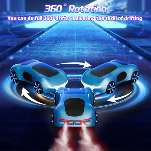 Remote Control Car, Gesture Sensing RC Sunt Car, 2.4GHz RC Drift Cars with Spray Light and Sound, 360° Rotating Side Drifting RC Cars with 2 Batteries, Birthday Gifts (Blue)