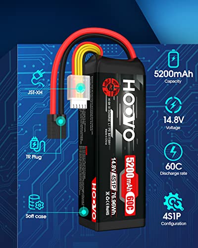 HOOVO 14.8V 5200mAh 60C 4S Lipo Battery with Connector for RC Helicopter RC Airplane Quadcopter Drone RC Boat