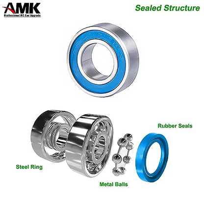 55Pcs TRX6 Metal Ball Bearings Kit, Rubber Sealed Wheel Bearings Set for 1/10 RC Crawler G63 6x6 Truck Upgrades